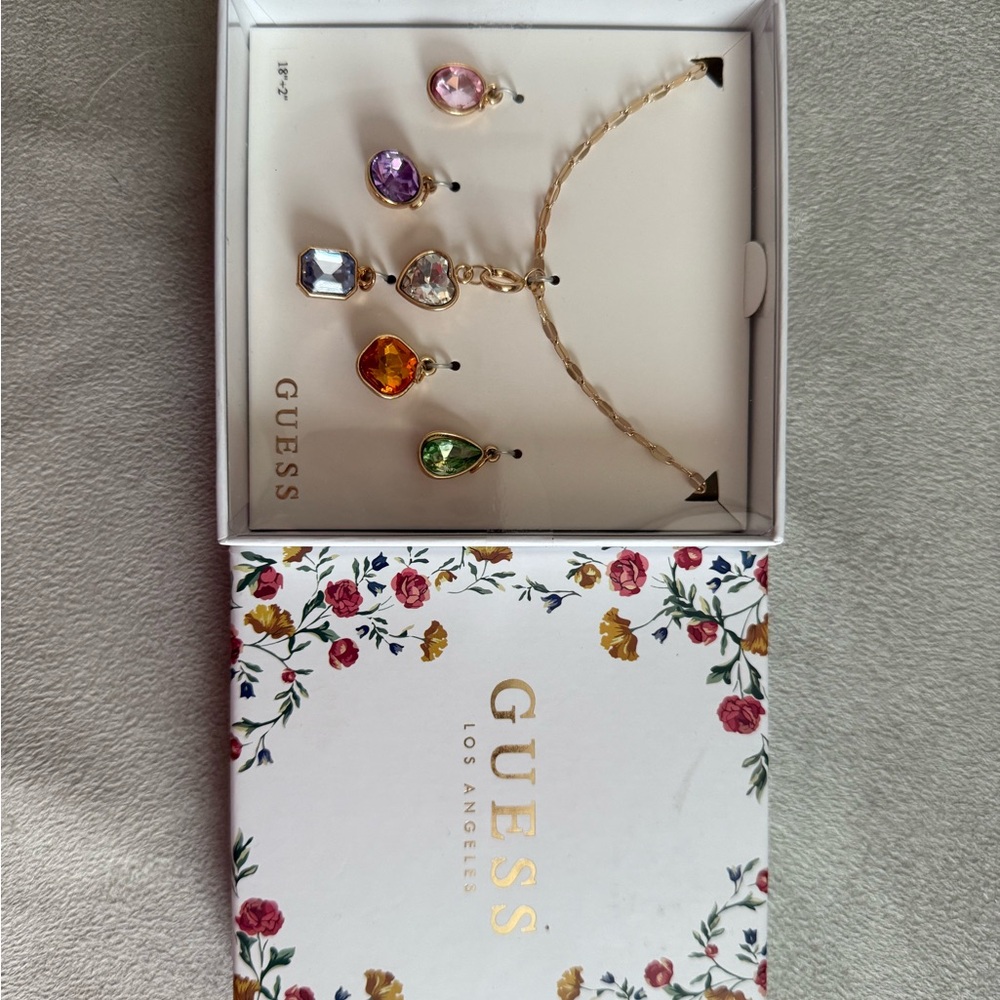 GUESS Gold-Tone Necklace with Multi-Colored Crystal Charms